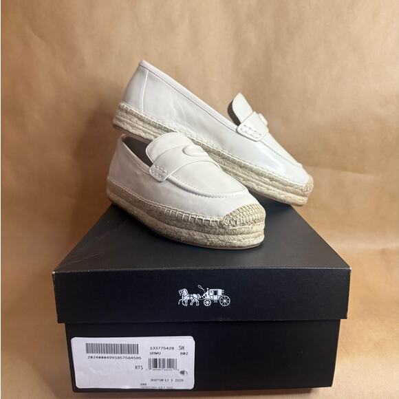 BNWB COACH Camilla Logo Flat Leather Loafer-Espadrilles In Off White Chalk -8.5 - Picture 4 of 9